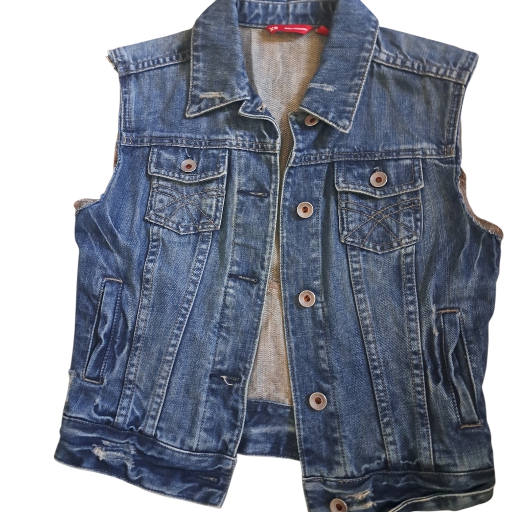 X2 Denim Laboratory Jean Vest distressed cotton festival Western cowgirl Y2K